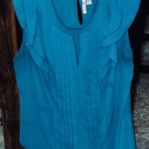 Elle Teal Sleeveless Pintuck Ruffle Camisole
